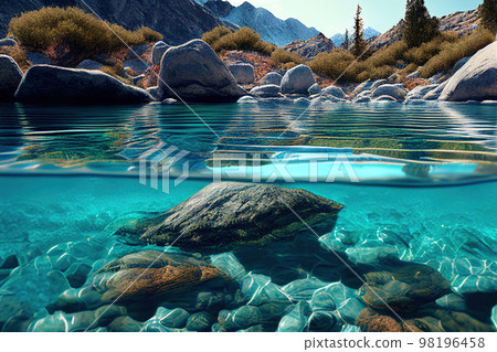 mountain view from the lake. Generative AI 98196458