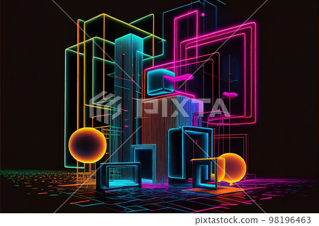 neon abstract. neon lines multicolored. realistic 3d render. Generative AI 98196463