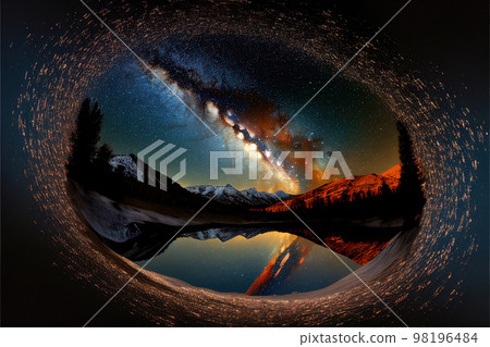 milky way over mountain lake abstraction. abstraction. Generative AI 98196484