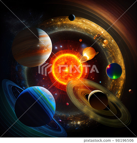 solar system in abstract AI. 3D rendering. Generative AI 98196506