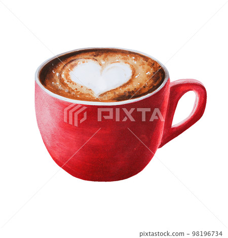 Watercolor sweet cappuccino illustration coffee in a porcelain cup. Hand painting on a white isolated background. For designers, menu, shop, bar, bistro, restaurant, for postcards, wrapping paper 98196734