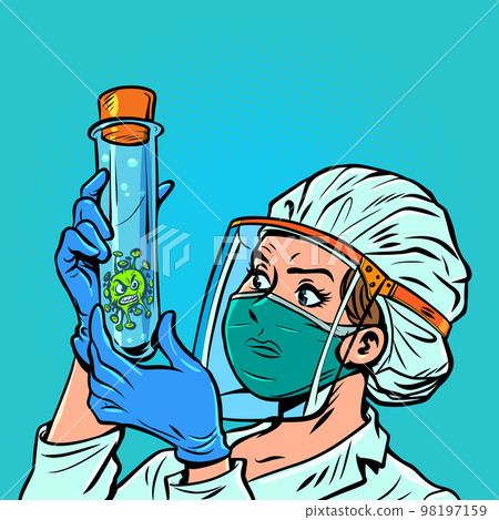 Female Medic and Test Tube. Coronavirus virus, microbe research pandemic 98197159