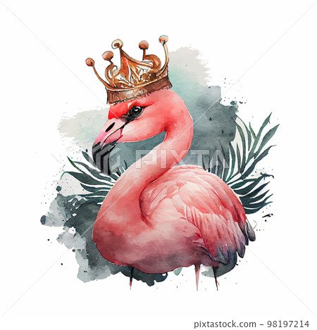 Cute Watercolor Pink Flamingo Princess Cute Watercolor Pink Flamingo Princess 98197214