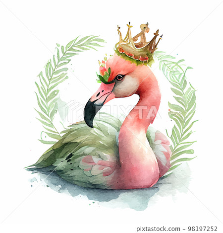Cute Watercolor Pink Flamingo Princess Cute Watercolor Pink Flamingo Princess 98197252