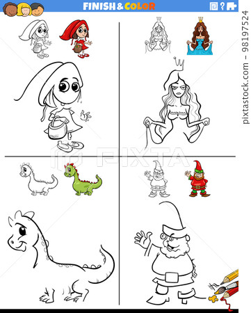 drawing and coloring worksheet with fantasy characters drawing and coloring worksheet with fantasy characters 98197524