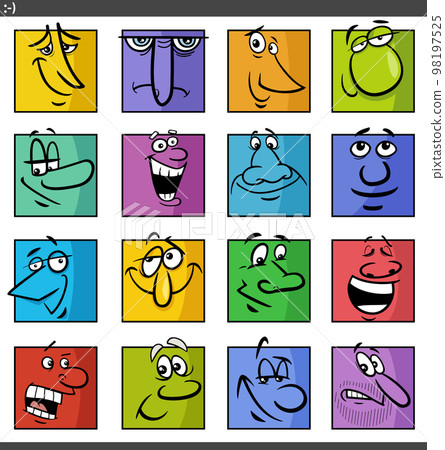 faces or emotions cartoon illustration set 98197525