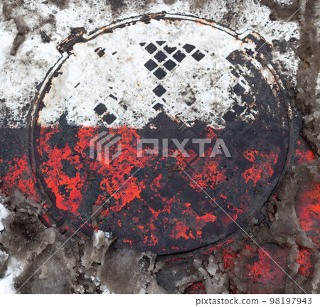 Manhole with zebra crossing marking. Manhole with zebra crossing marking. 98197943