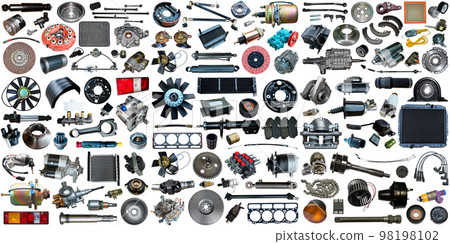 Big collection of auto spare parts for maintenance and car repair. Borders of car parts. 98198102