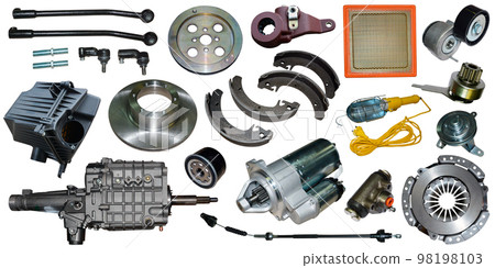 Big collection of auto spare parts for maintenance and car repair. Borders of car parts. 98198103
