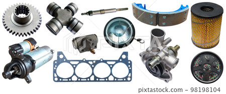 Big collection of auto spare parts for maintenance and car repair. Borders of car parts. 98198104