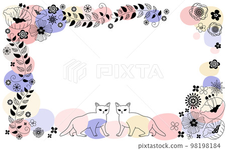 Scandinavian style flowers and cute hand drawn frame of cats 98198184
