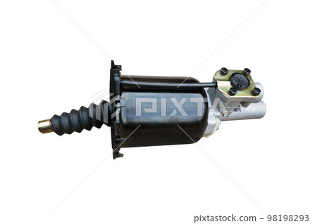 Brake master cylinder, pneumatic hydraulic booster car brake, truck brake system detail isolated on white background. 98198293