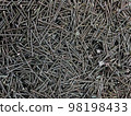 Many black of self-tapping screws. Construction Materials. Texture. Background. 98198433
