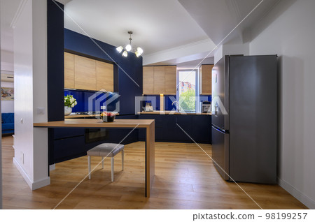 Stylish studio studio apartment with kitchen open to living room 98199257