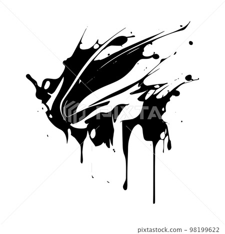 Smears, blots of black paint on a white background, dark colors - Vector 98199622
