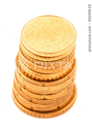 Golden coins isolated on white Golden coins isolated on white 98200616