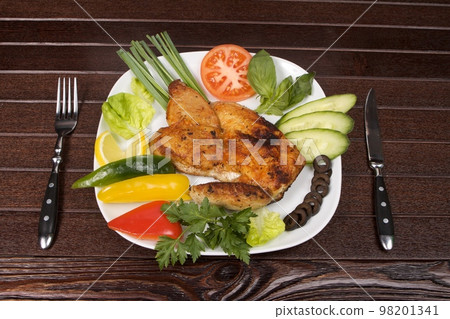 roast chicken in plate roast chicken in plate 98201341