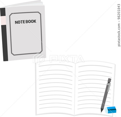 Open notebook, pen and eraser 98201843