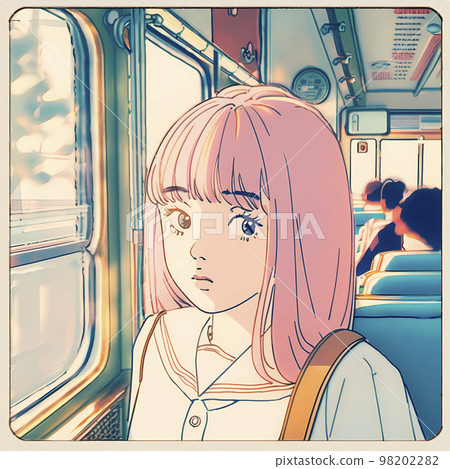 Student "AI generated image" on the way to school looking at the camera Student "AI generated image" on the way to school looking at the camera 98202282