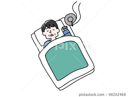 一個男人在床上抽煙的插圖 98202468