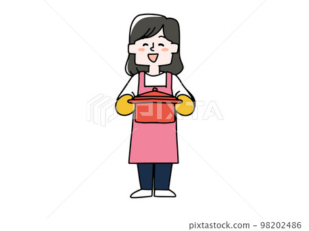 Illustration of a woman holding a pot 98202486