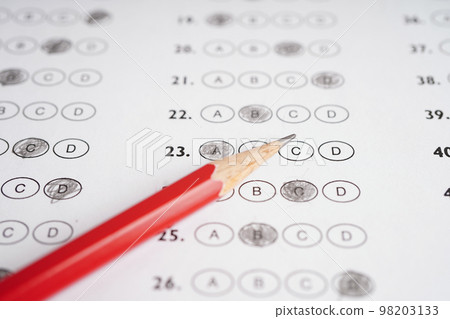 Answer sheets with pencil drawing fill to select choice, education concept. Answer sheets with pencil drawing fill to select choice, education concept. 98203133