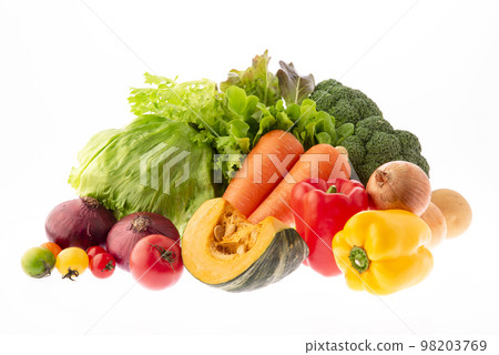 Vegetable gathering white background 98203769