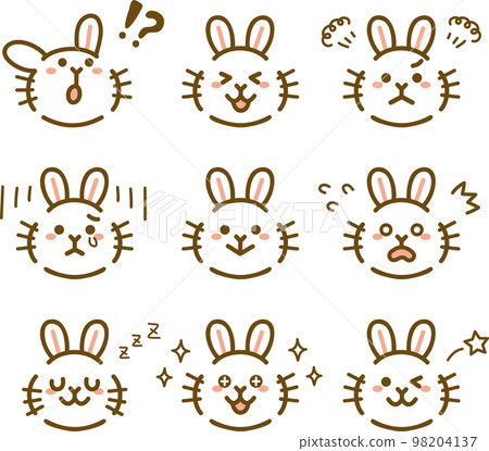 Rabbit emotions facial expression icon set white background 98204137