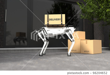 Robot dog delivering goods, delivery robotic concept. 98204652