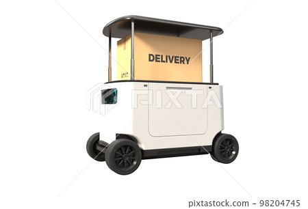 Delivery robot in front of the house, Autonomous delivery robotic on transparent background, PNG file 98204745