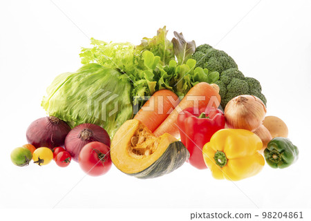 Vegetable gathering white background 98204861