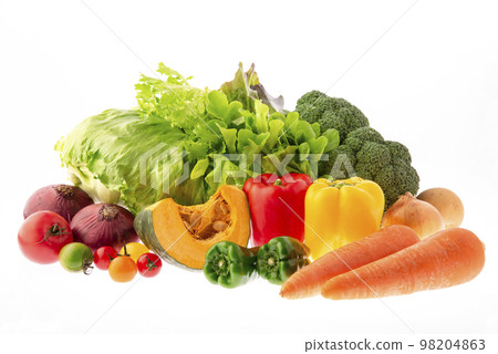 Vegetable gathering white background 98204863