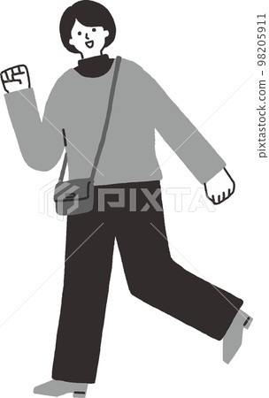 一個女人愉快地出去的插圖（單色樣式2） 98205911