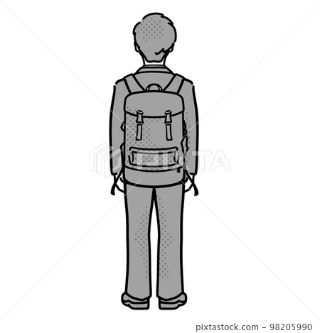 Back view of a male student in uniform with a rucksack gray 98205990