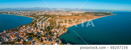 Aerial view of Side. It is small resort town in Turkey. Ancient Side town, Antalya Province, Turkey Aerial view of Side. It is small resort town in Turkey. Ancient Side town, Antalya Province, Turkey 98207156