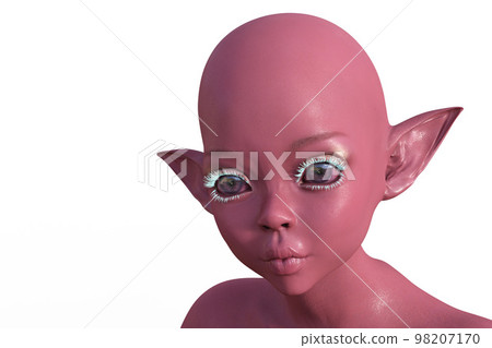 3d render. Portrait of a pink elf on a white background. 3d render. Portrait of a pink elf on a white background. 98207170