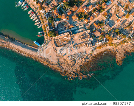 Aerial view of Side. It is small resort town in Turkey. Ancient Side town, Antalya Province, Turkey Aerial view of Side. It is small resort town in Turkey. Ancient Side town, Antalya Province, Turkey 98207177