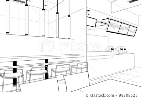 漫畫風格鋼筆劃插畫店_快餐店 漫畫風格鋼筆劃插畫店_快餐店 98208523