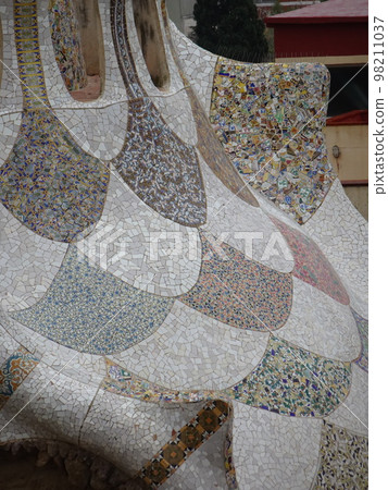 [Spain] Park Guell The roof of the guard hut with beautiful colorful tile processing (Barcelona) 98211037