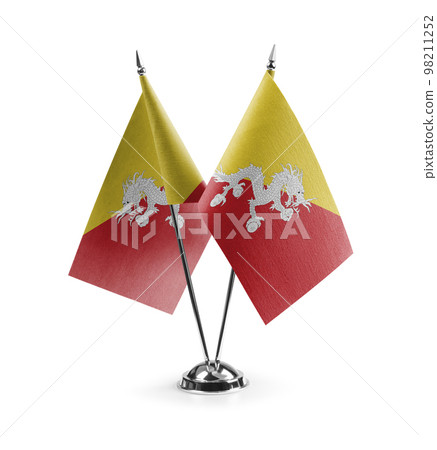 Small national flags of the Bhutan on a white background 98211252