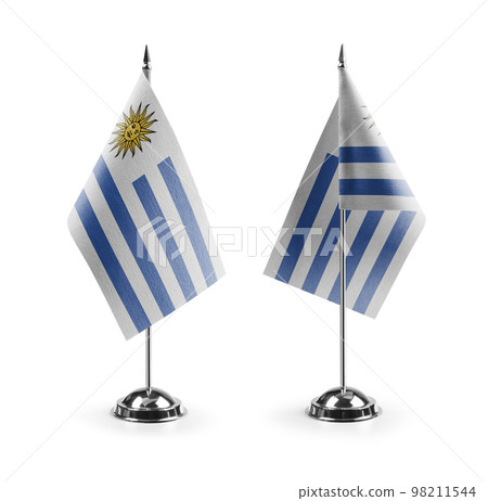 Small national flags of the Uruguay on a white background Small national flags of the Uruguay on a white background 98211544