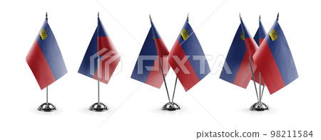 Small national flags of the Liechtenstein on a white background 98211584