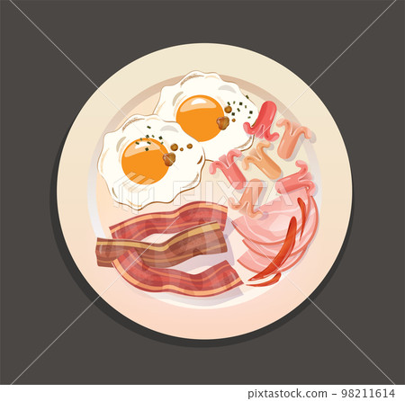 american breakfast on plate - Stock Illustration [98211614] - PIXTA
