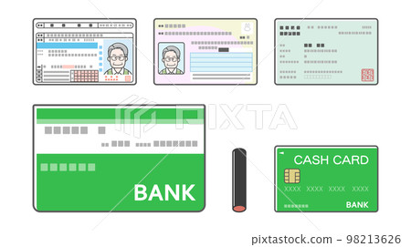 Illustration of driver's license, my number card, insurance card, passbook, seal, cash card (various identification) 98213626