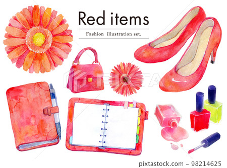 紅色時尚項目水彩插圖 98214625