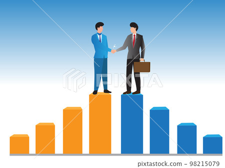 Cooperation partnership, work together for success, team collaboration, agreement or negotiation, collaborate concept, businessmen handshake on growth arrow joining connection agree to work 98215079