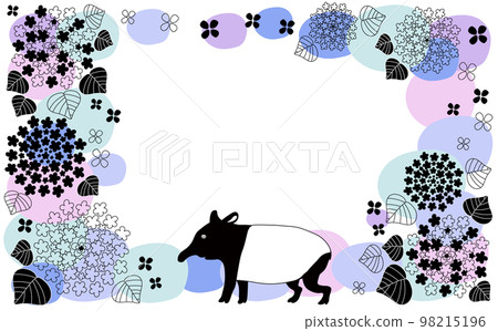 斯堪的納維亞風格的花朵和貘可愛的手繪框架 98215196