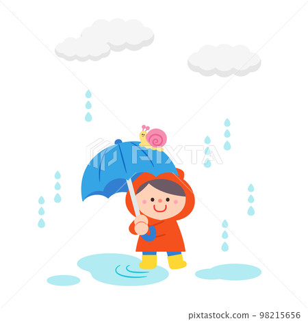 A child holding an umbrella on a rainy day 98215656