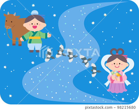 穿越銀河的七夕插畫素材彥星鳥姬 穿越銀河的七夕插畫素材彥星鳥姬 98215680