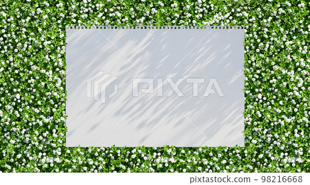 晨光與美麗的小花，綠色花園背景框+剪影 98216668